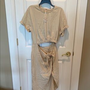 Free People Tan Tie-Front Dress